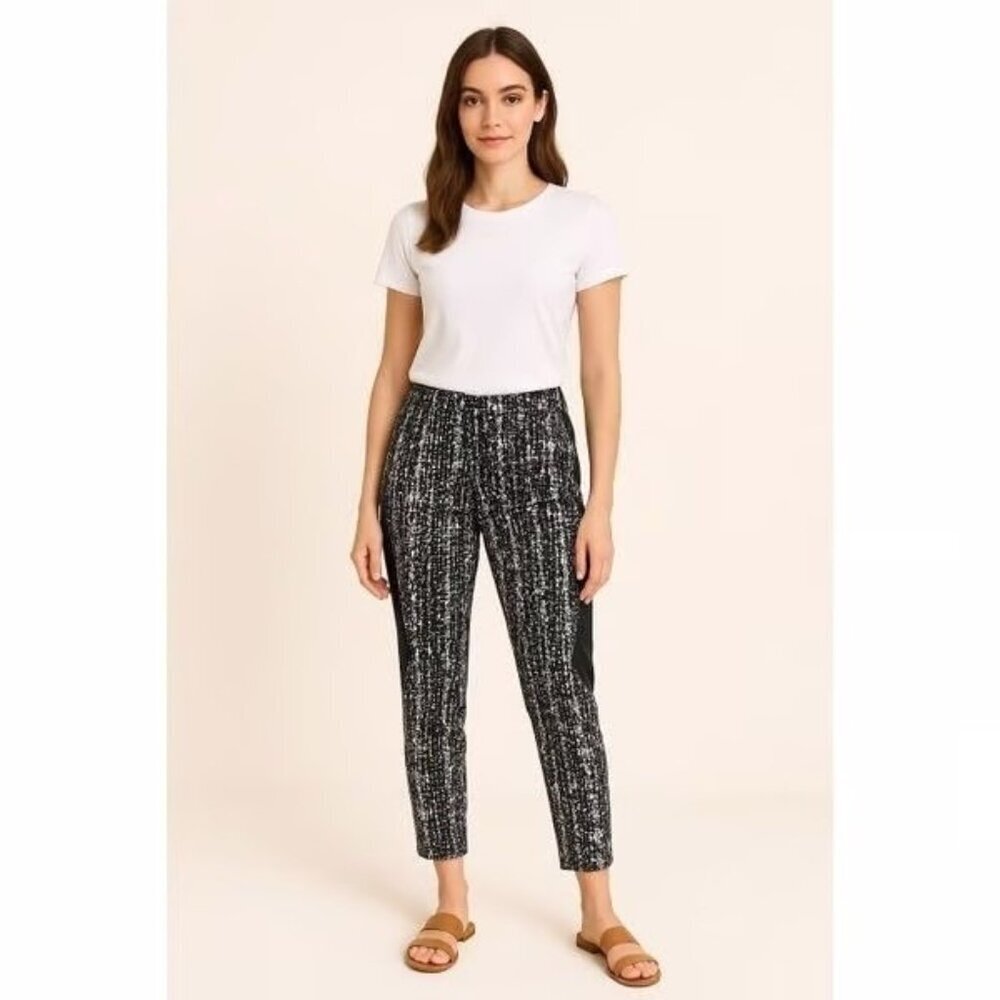 Diane Von‎ Furstenberg Dorthia Leather Black White Pants Zip Ankle Womens Size 2